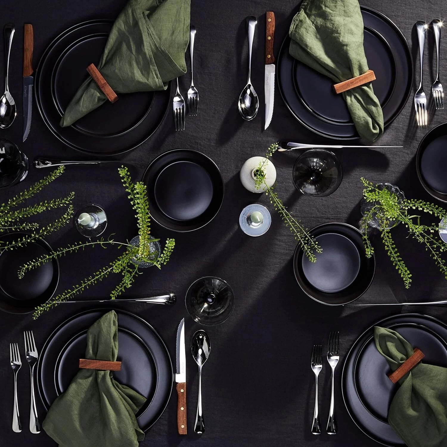 Happiness 16-Piece Black Matte Dinnerware Set – Service for 4, Microwave & Dishwasher Safe