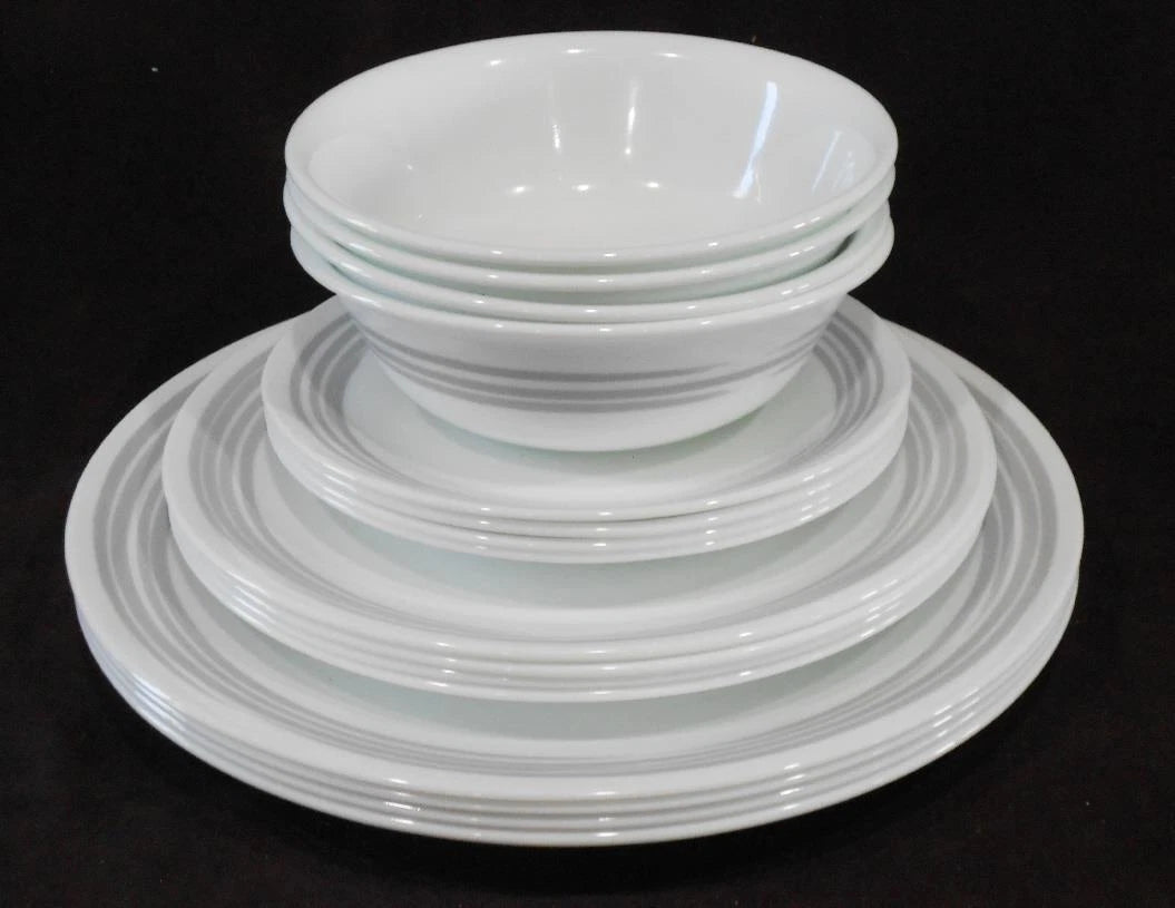 Happiness Brushed Silver Gray 16-Piece Dinnerware Set – Dinner Lunch Plates & Bowls