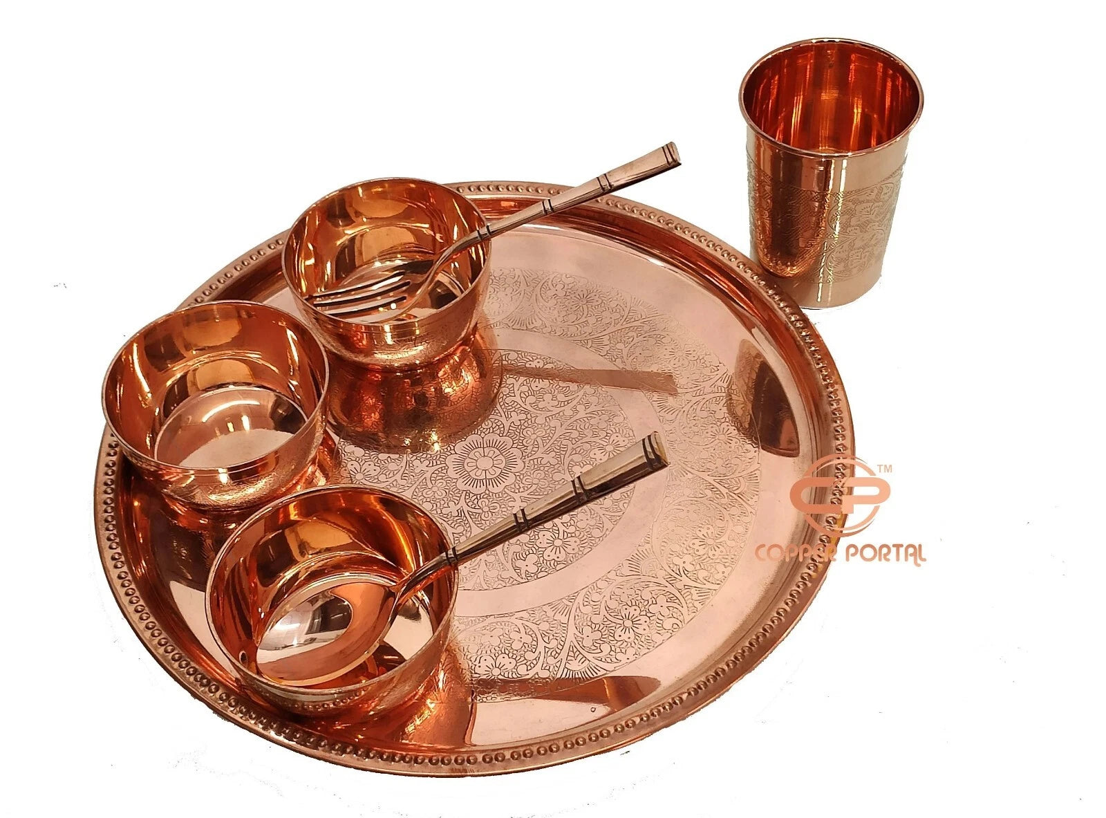 Happiness Pure Copper Dinner Set – Embossed Handcrafted Tableware for Entertaining