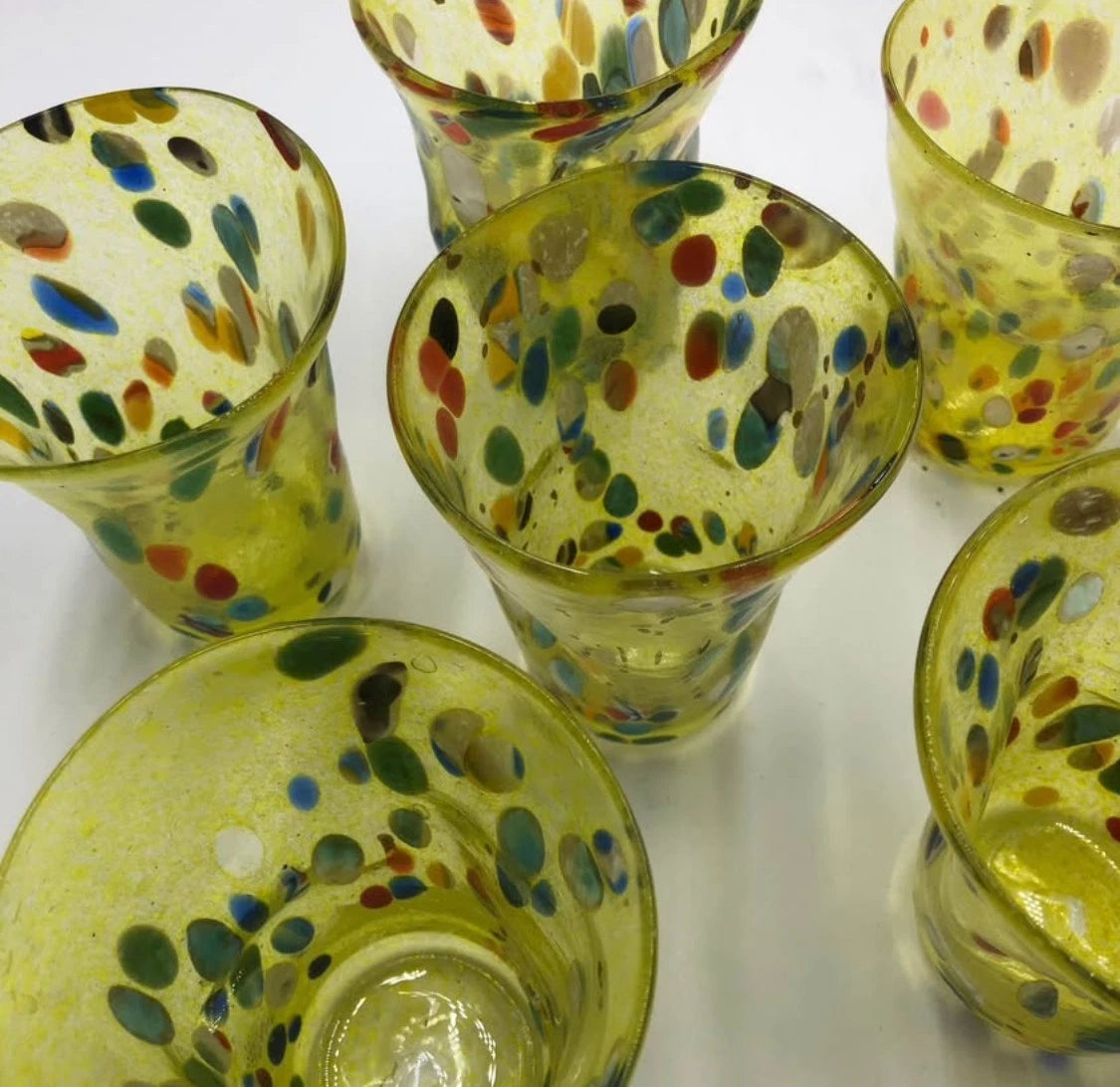 Happiness Hand-Blown Murano Glass Tumblers – Set of 6 Multicolor Venetian Art