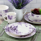 Happiness Traditional Purple Rose 16-Piece Stoneware Dinnerware Set