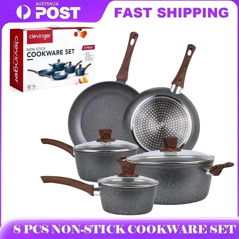 Happiness 8-Piece Nonstick Cookware Set – Frying Pans, Saucepans & Casserole
