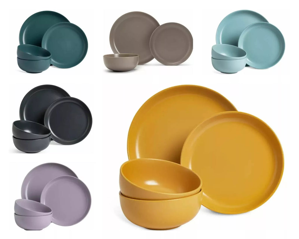 Happiness 12-Piece Stoneware Dinner Set – Round Plates, Soup, Salad & Pasta Bowls