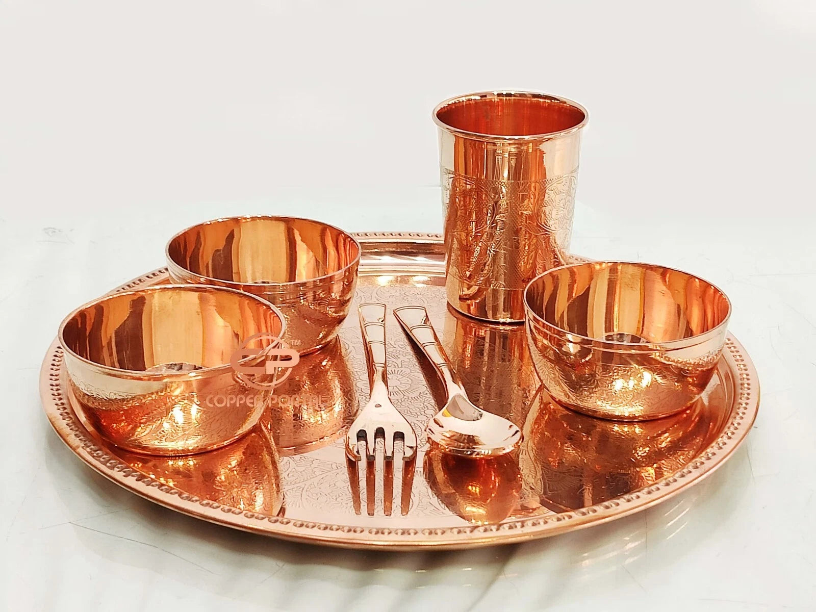 Happiness Pure Copper Dinner Set – Embossed Handcrafted Tableware for Entertaining