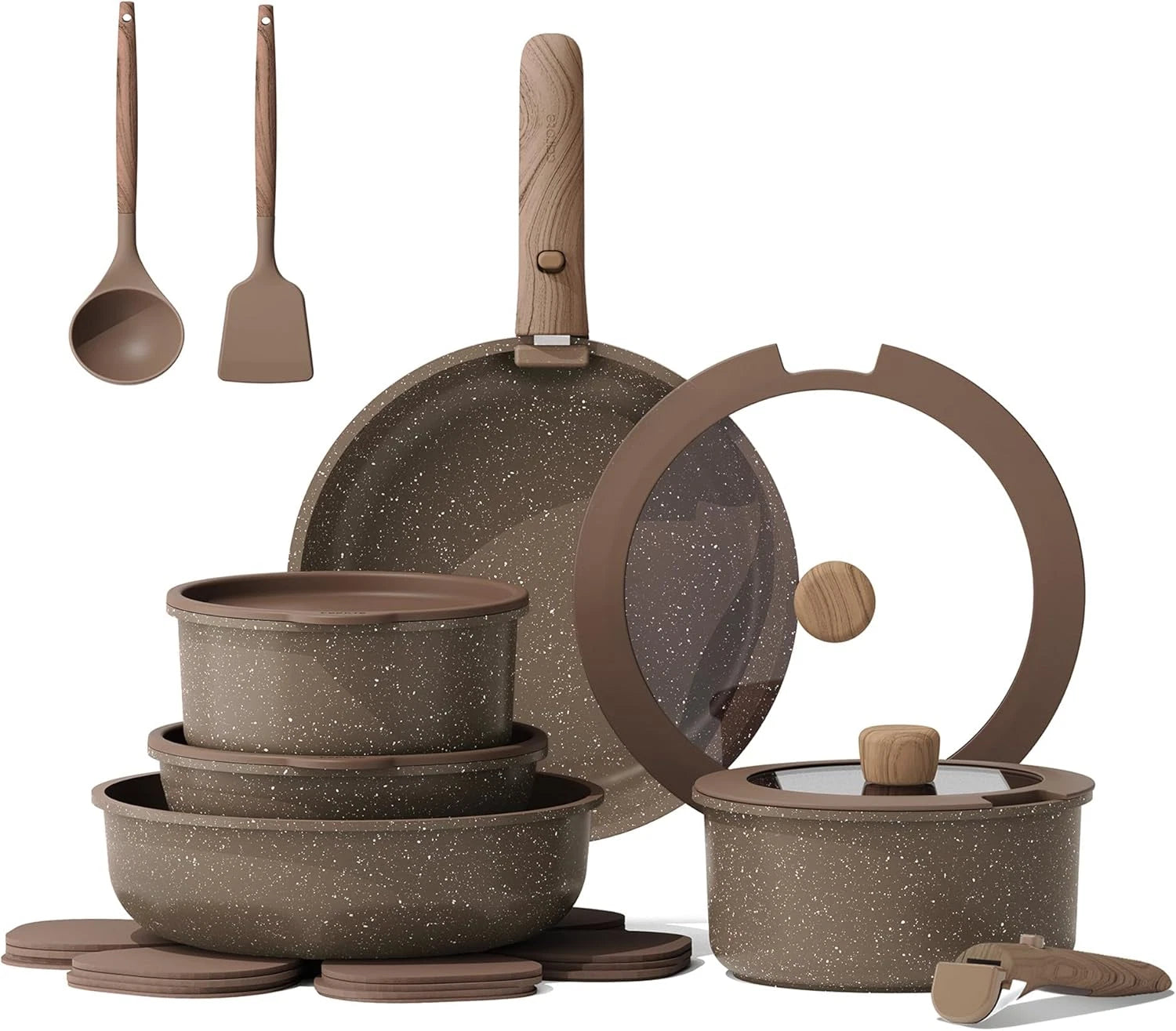 Happiness Non-Stick Pots & Pans Set with Detachable Handle