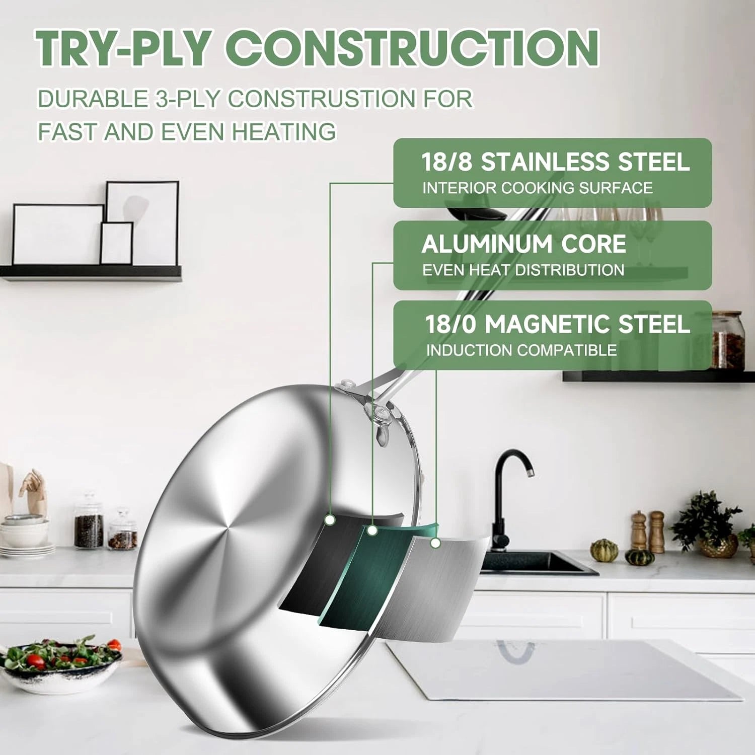 Happiness 3-Ply Stainless Steel Cookware Set with Lids – Non-Toxic