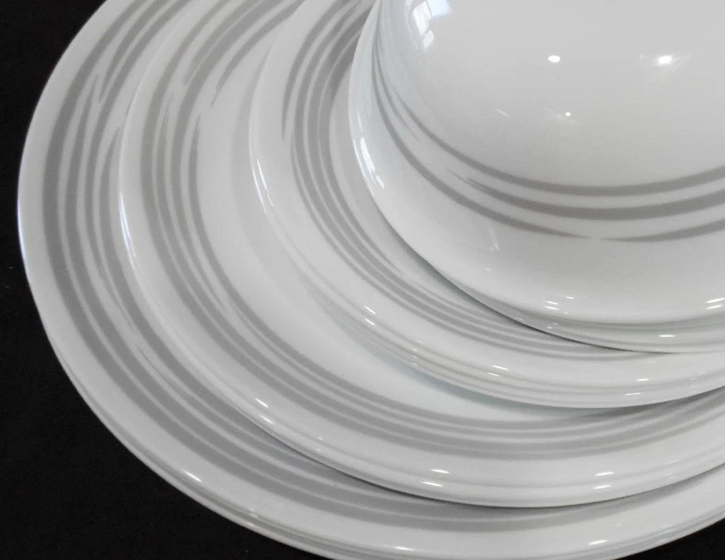 Happiness Brushed Silver Gray 16-Piece Dinnerware Set – Dinner Lunch Plates & Bowls