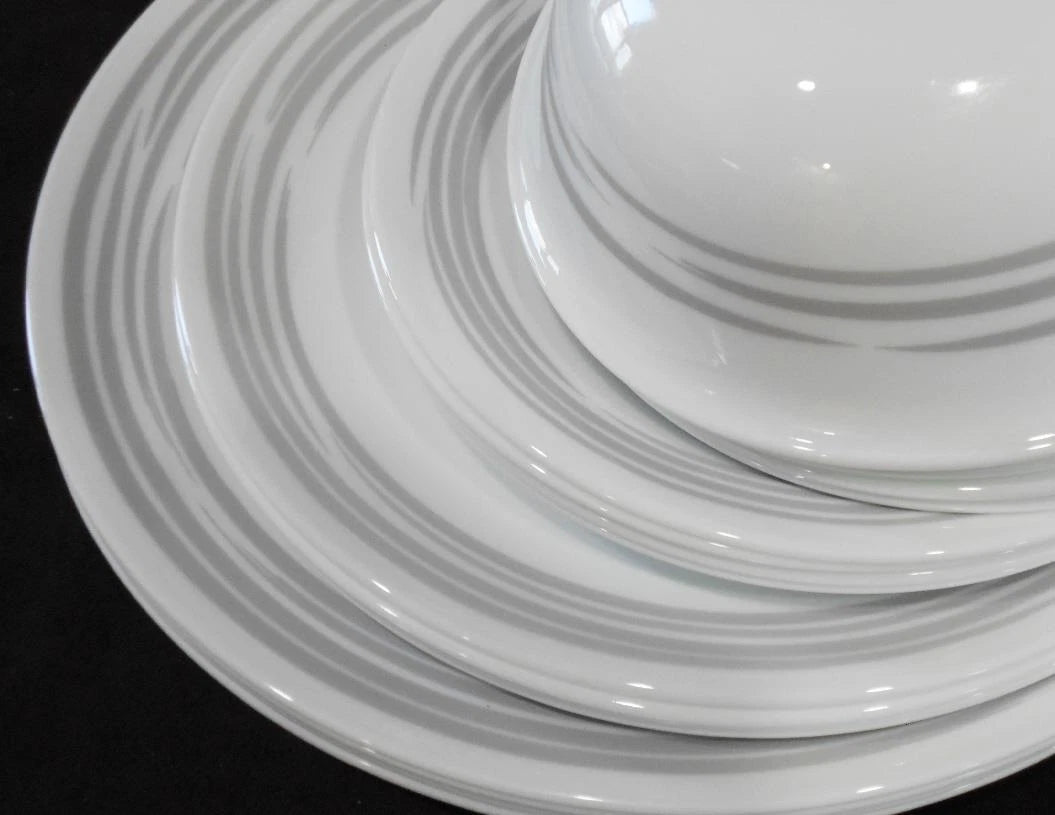Happiness Brushed Silver Gray 16-Piece Dinnerware Set – Dinner Lunch Plates & Bowls