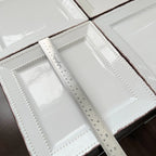 Happiness Square Beaded Stoneware Dinnerware Set – Brown Trim, Set of 8