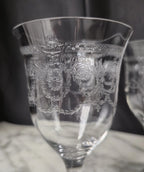 Happiness Vintage Etched Wine Glass Goblets – Set of 4, 9oz Antique Rare