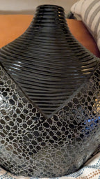 Happiness Ceramic Decorative Large Black Coil Vase – 14" Tall Centerpiece