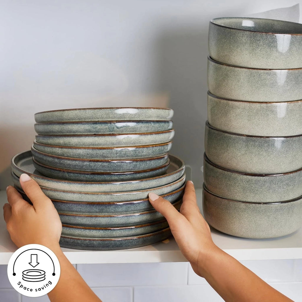 Happiness 18-Piece Modern Stoneware Dinner Set for 6