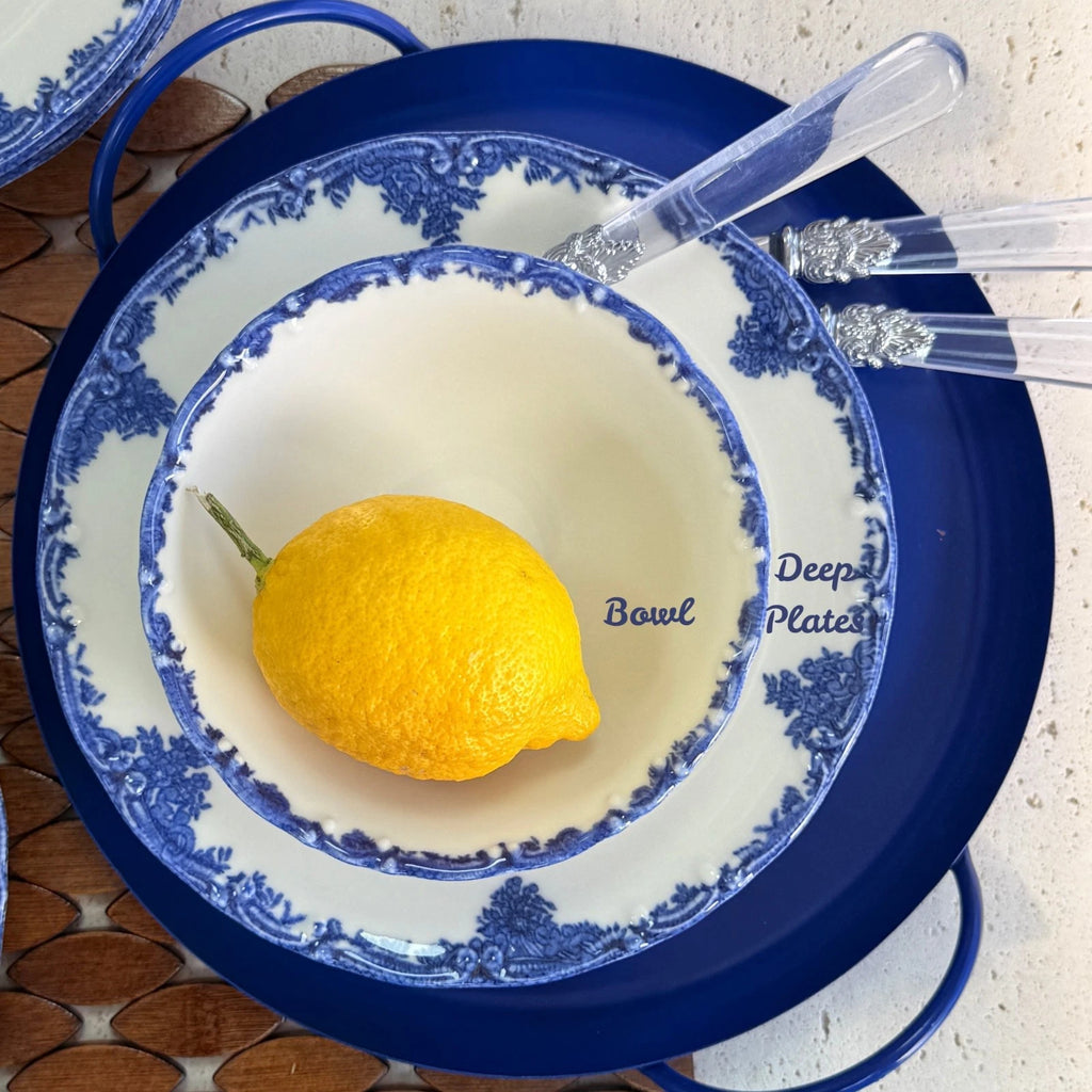 Happiness Antique Azul Blue 24-Piece Porcelain Dinnerware Set – 6 Person Vintage Floral