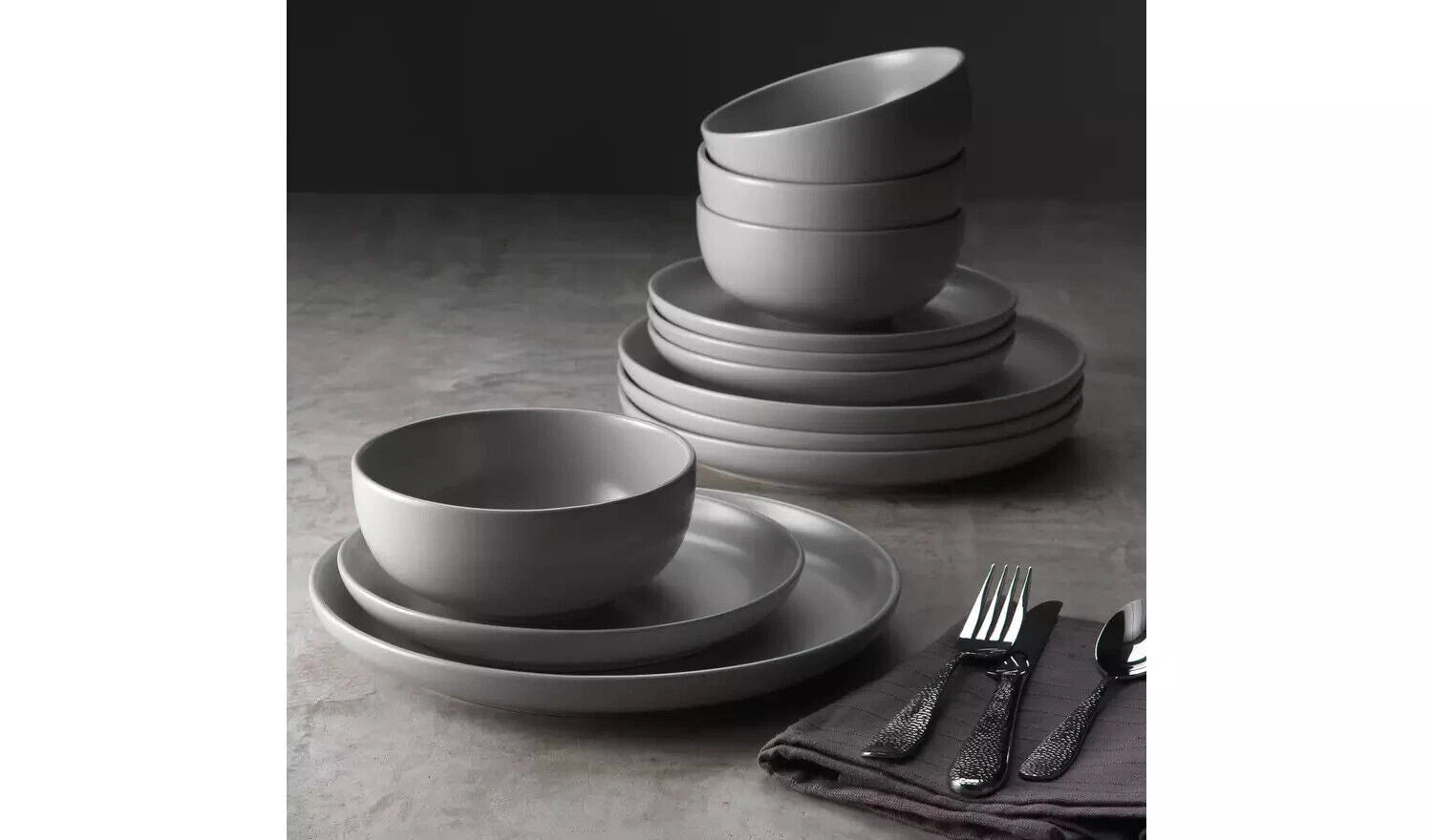 Happiness 12-Piece Stoneware Dinner Set – Round Plates, Soup, Salad & Pasta Bowls