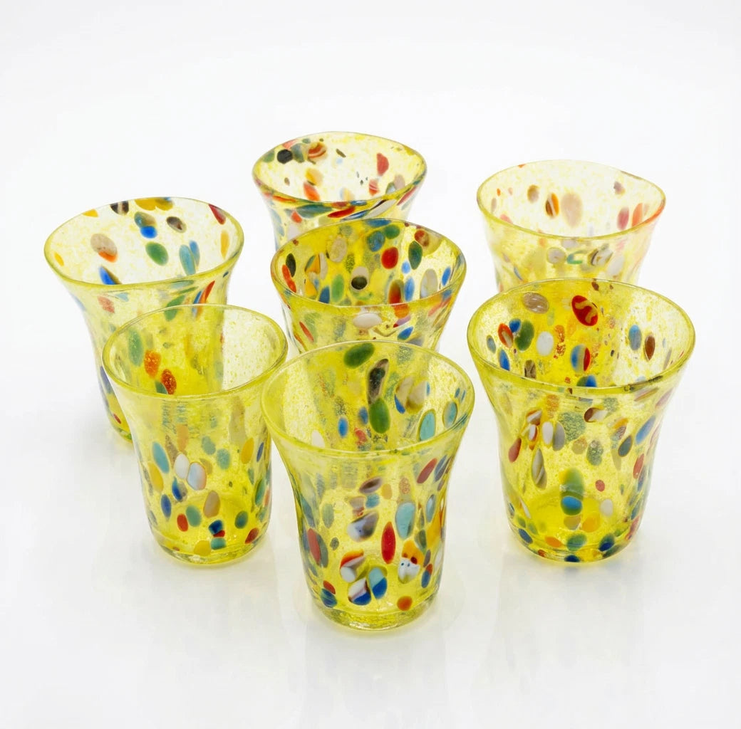 Happiness Hand-Blown Murano Glass Tumblers – Set of 6 Multicolor Venetian Art