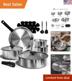 Happiness 15-Piece Induction Cookware Set – Stainless Steel with Removable Handles