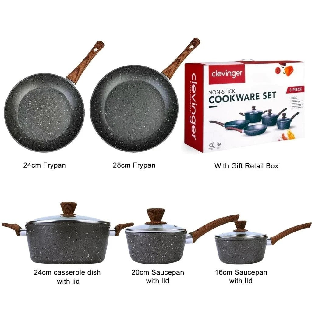 Happiness 8-Piece Nonstick Cookware Set – Frying Pans, Saucepans & Casserole