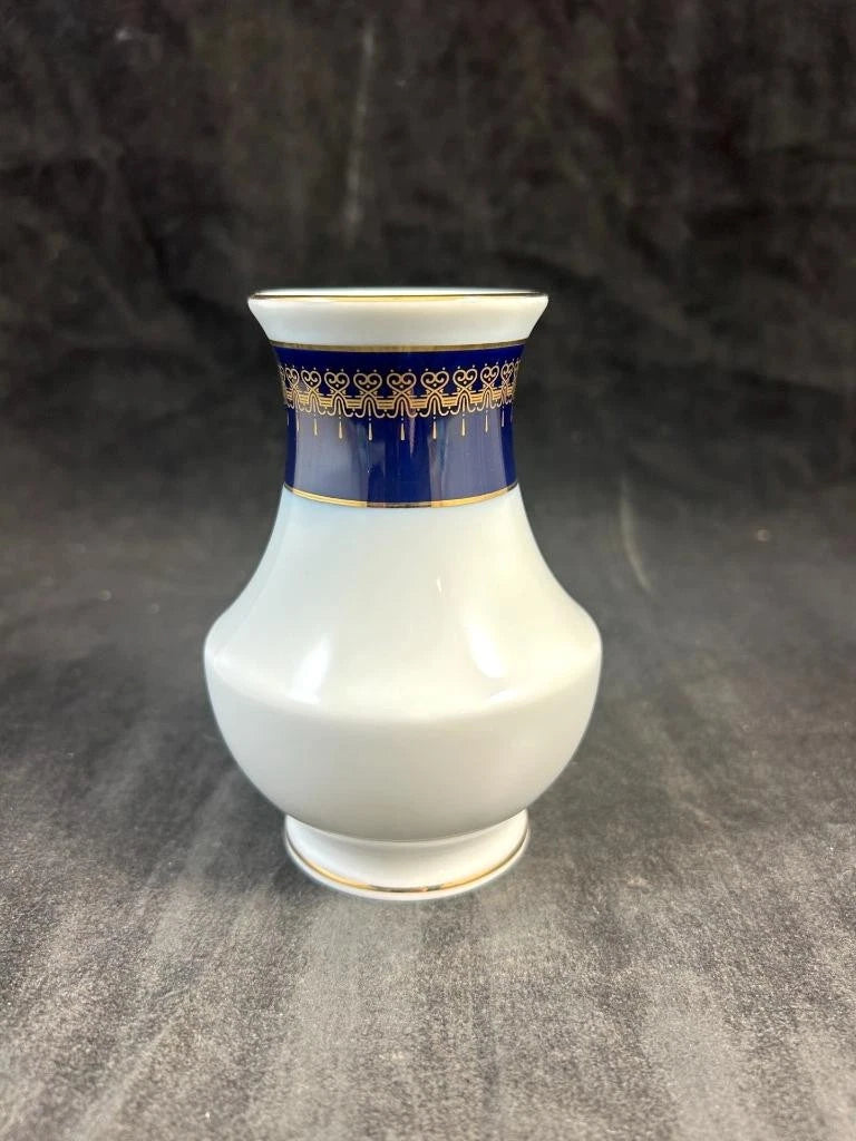 Happiness Romanov Bud Vase – Cobalt Blue Gold & White, 4.5 Inch