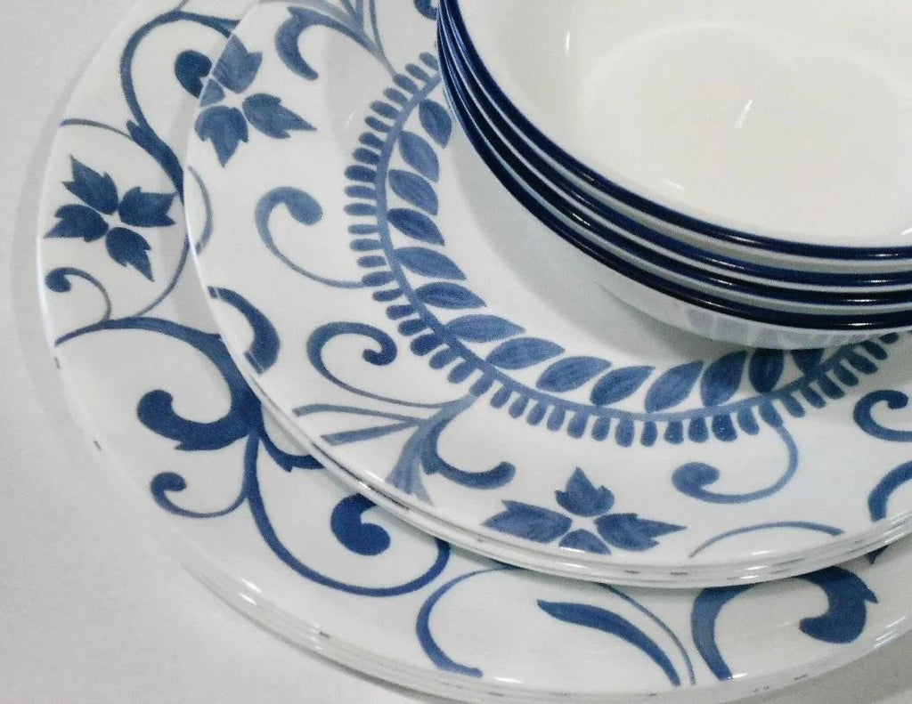 Happiness Artemis 12-Piece Dinnerware Set – Cool Blue Floral Tendrils