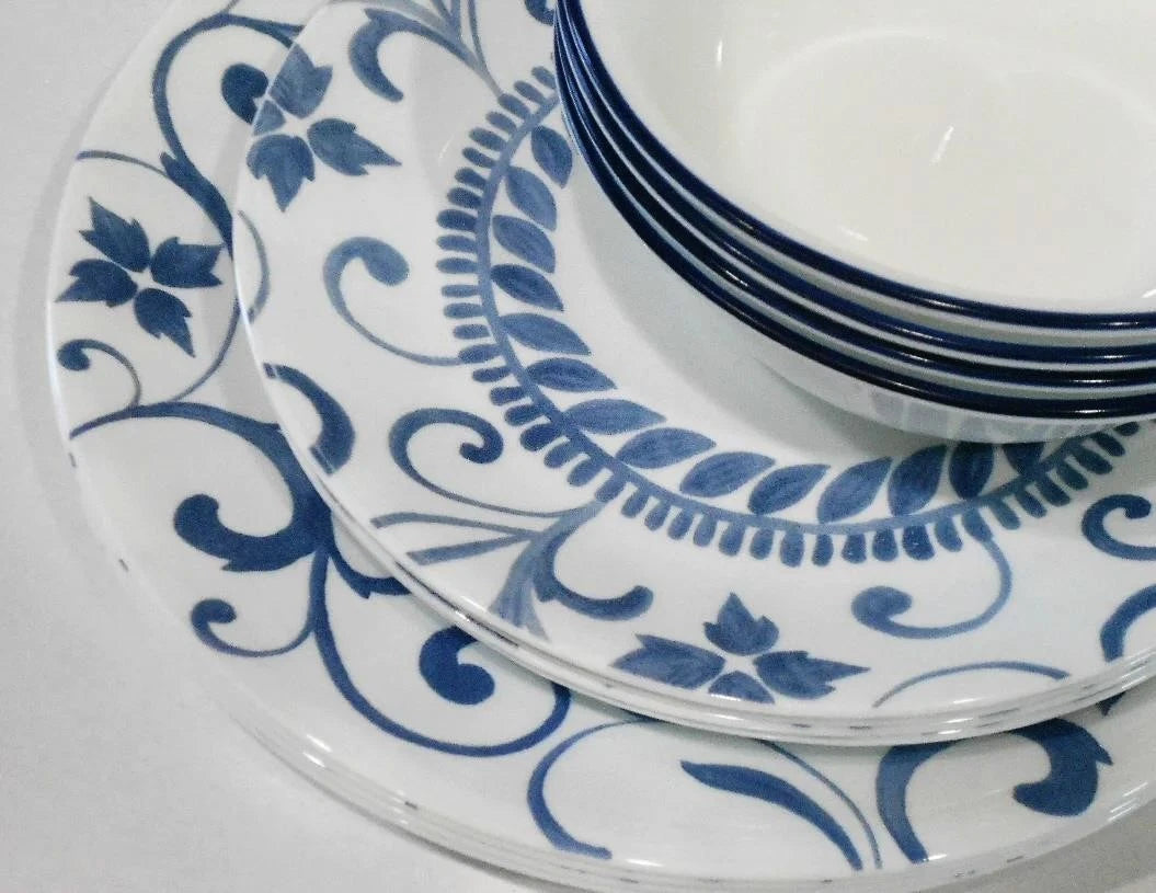 Happiness Artemis 12-Piece Dinnerware Set – Cool Blue Floral Tendrils
