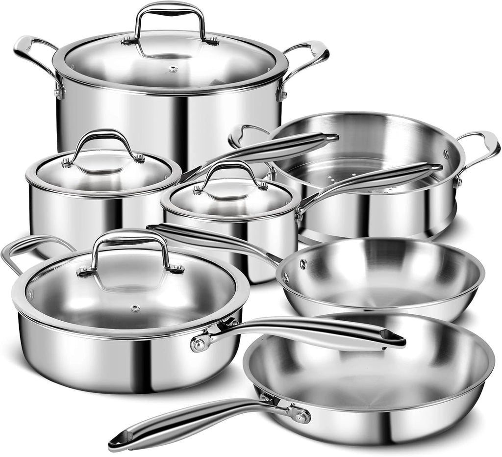 Happiness 3-Ply Stainless Steel Cookware Set with Lids – Non-Toxic