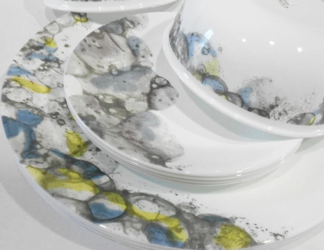 Happiness Lumos 12-Piece Dinnerware Set – Sparkling Droplet Bubbles Muted Colors