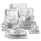 Happiness Flora 30-Piece Porcelain Marble Grey Dinnerware Set