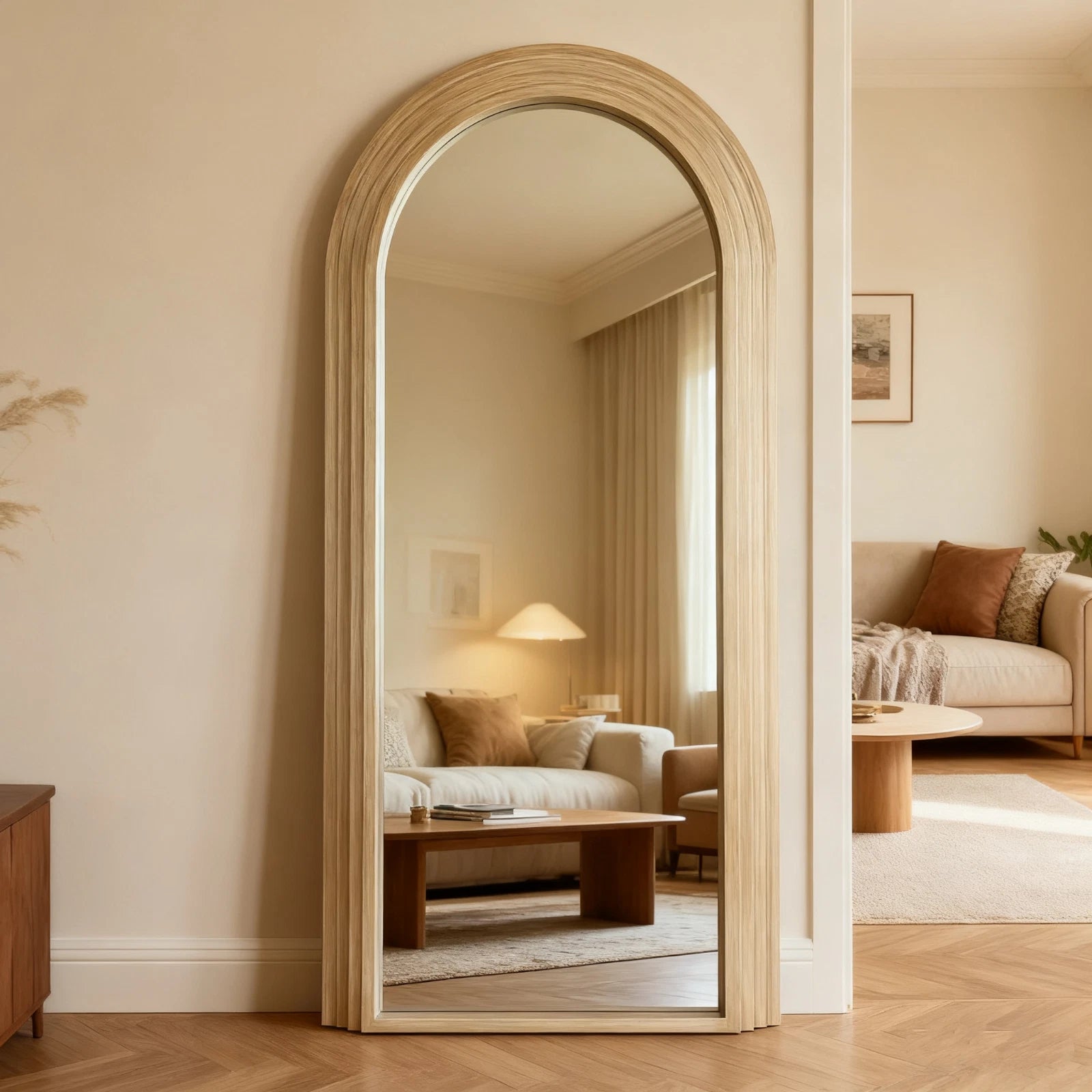 Happiness Extra Large Natural Frame Floor Leaning Mirror – 180cm x 110cm