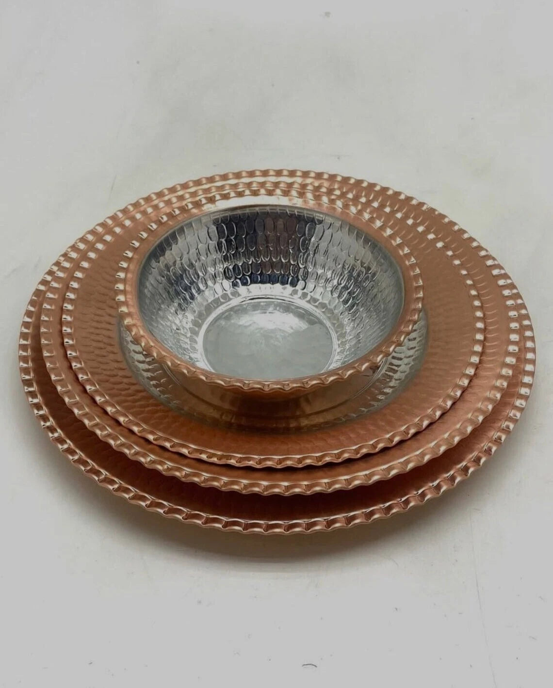 Happiness Copper 24-Piece Dinnerware Set – Hammered Copper Dinner Serving Plates