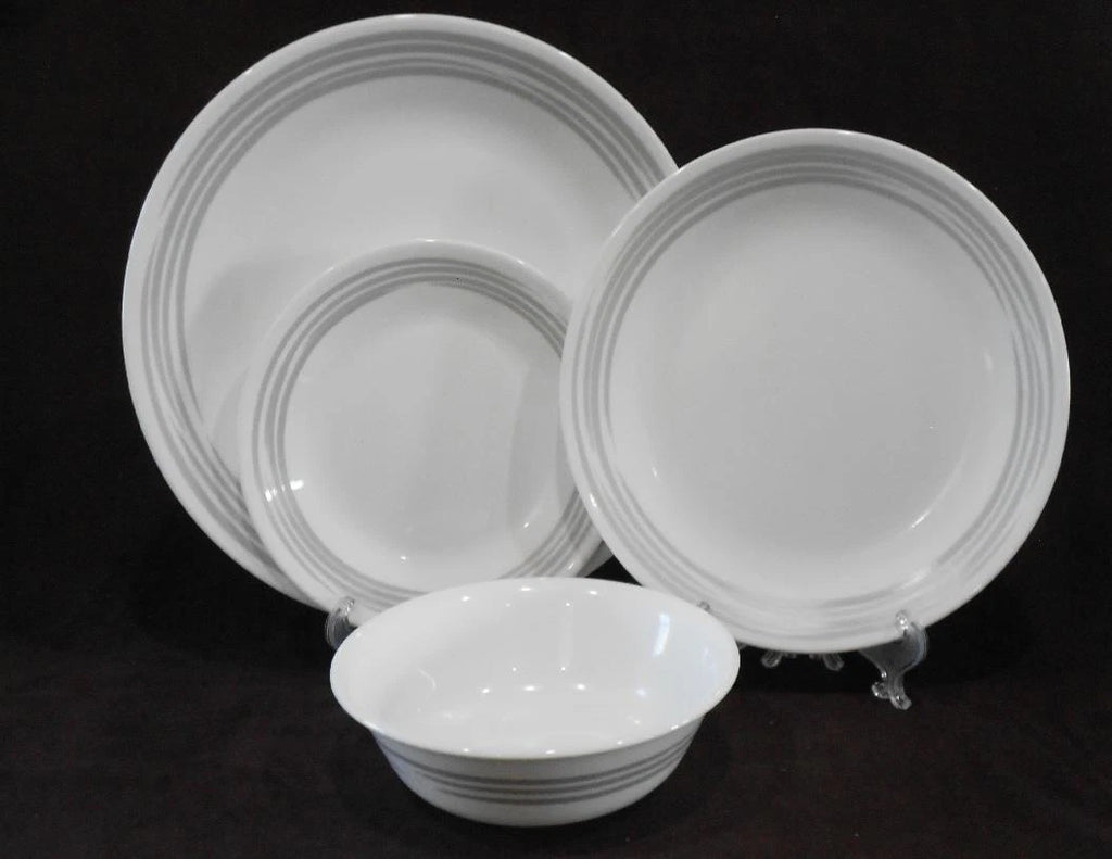 Happiness Brushed Silver Gray 16-Piece Dinnerware Set – Dinner Lunch Plates & Bowls
