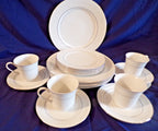 Happiness Classic Platinum China – White with Silver Trim Dinnerware Set for 4