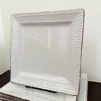 Happiness Square Beaded Stoneware Dinnerware Set – Brown Trim, Set of 8