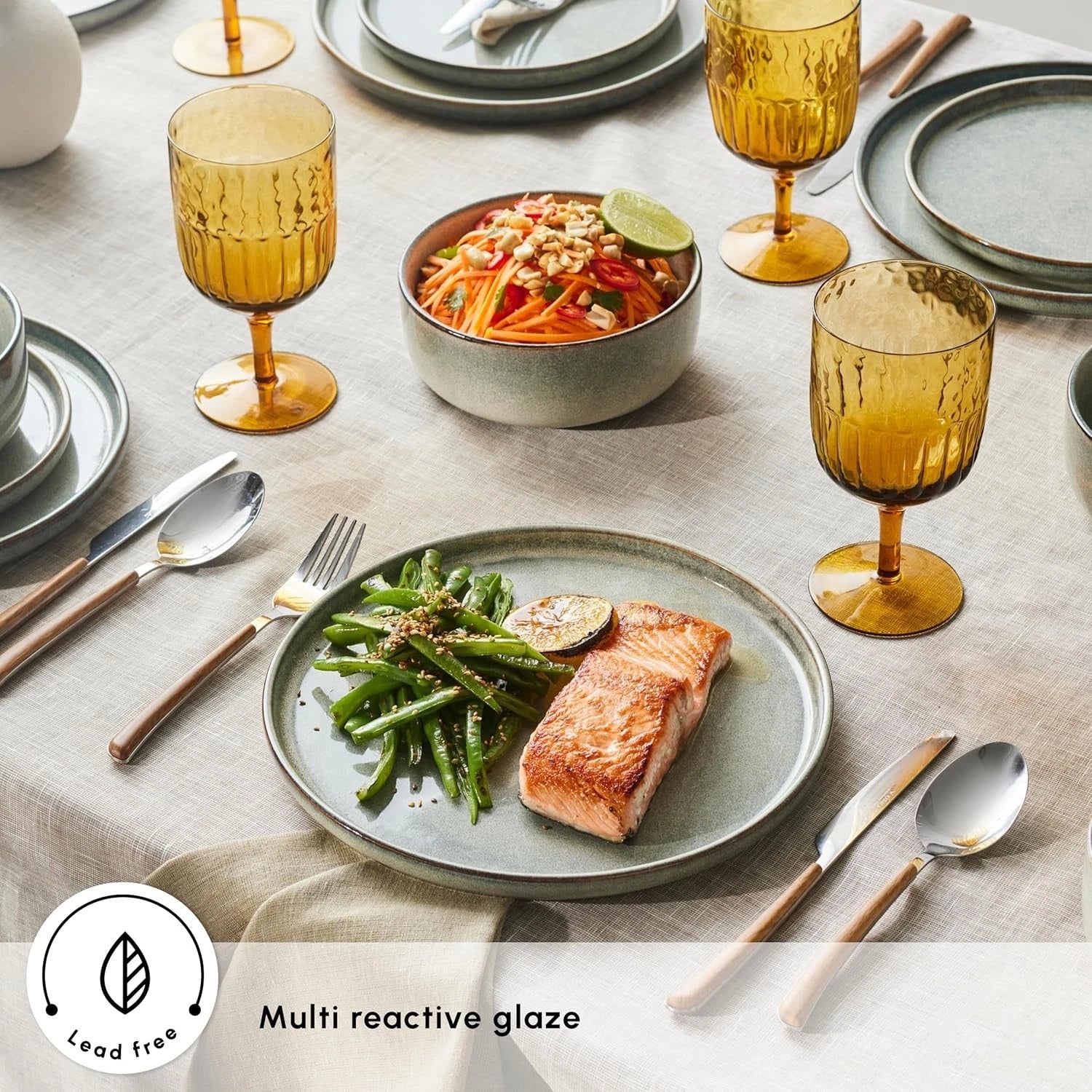 Happiness 18-Piece Modern Stoneware Dinner Set for 6