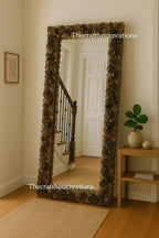 Happiness Large Full Length Floor Mirror – Rustic Smokey Crystal Frame Boho Luxe