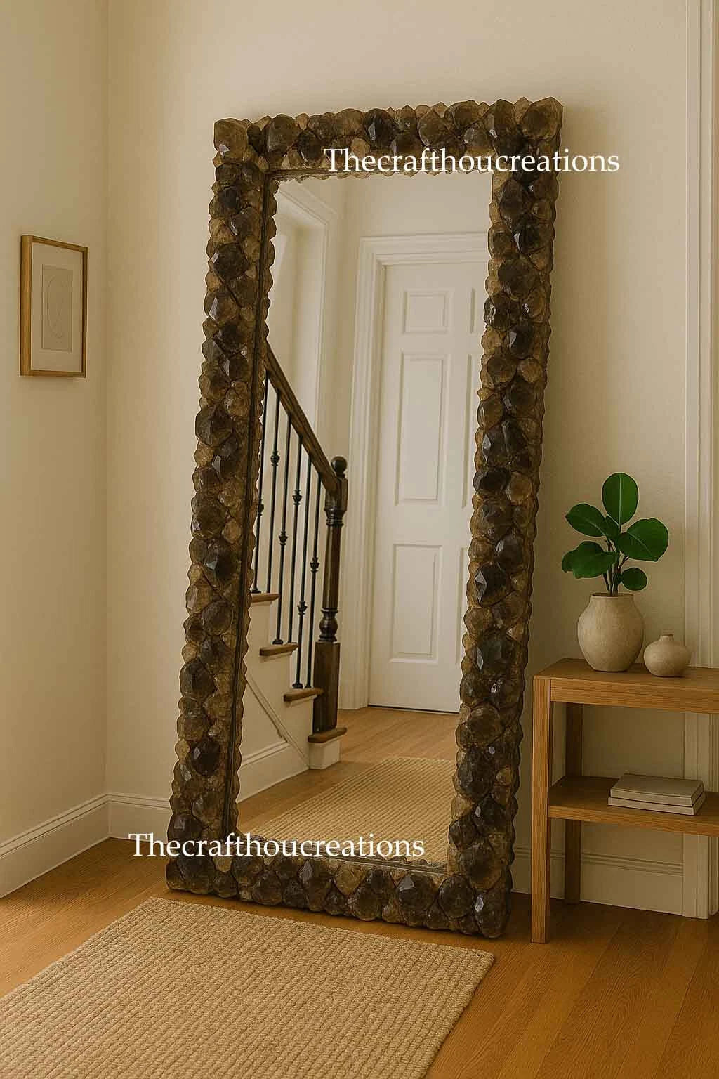 Happiness Large Full Length Floor Mirror – Rustic Smokey Crystal Frame Boho Luxe