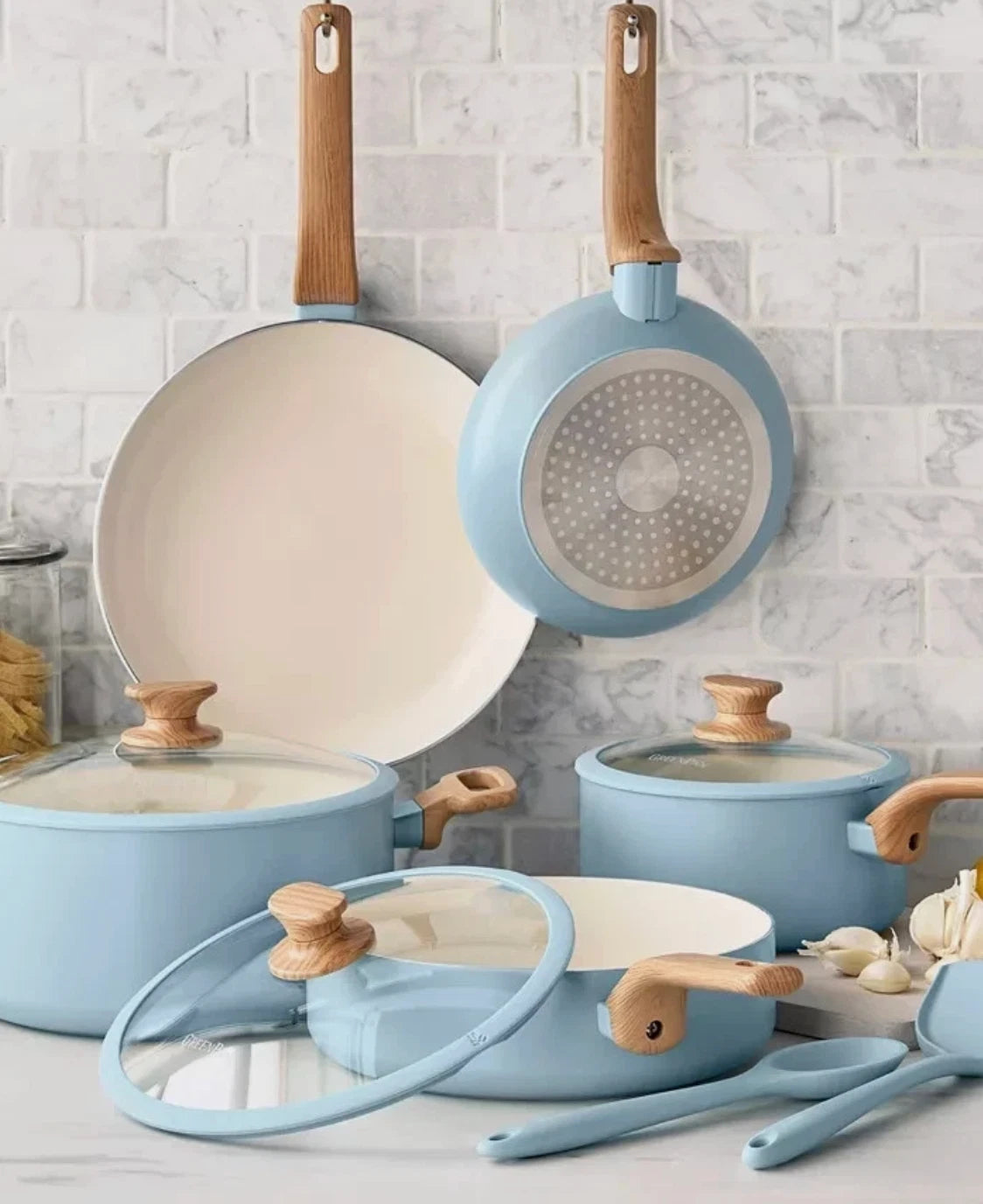 Happiness Essence Ceramic Nonstick 10-Piece Cookware Set – Blue Haze