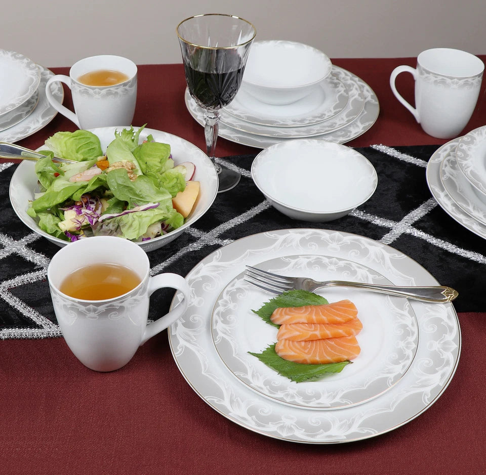 Happiness 50-Piece Bone China Dinnerware Set – Cashmere, Service for 8